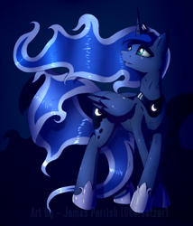 Size: 1708x2000 | Tagged: safe, artist:quefortia, imported from derpibooru, princess luna, alicorn, pony, female, looking back, mare, solo