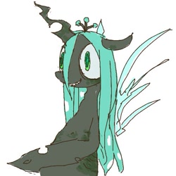 Size: 600x600 | Tagged: safe, artist:ume89s, imported from derpibooru, queen chrysalis, changeling, changeling queen, female, smiling, solo