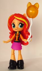 Size: 1339x2240 | Tagged: safe, artist:whatthehell!?, imported from derpibooru, sunset shimmer, equestria girls, equestria girls series, balloon, boots, clothes, cute, doll, equestria girls minis, globe, irl, photo, shoes, skirt, theme park, toy