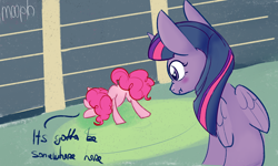 Size: 2276x1362 | Tagged: safe, artist:mooph, imported from derpibooru, pinkie pie, twilight sparkle, alicorn, earth pony, pony, blushing, butt, eyes on the prize, female, lesbian, looking at butt, mare, plot, scrunchy face, shipping, twilight sparkle (alicorn), twinkie