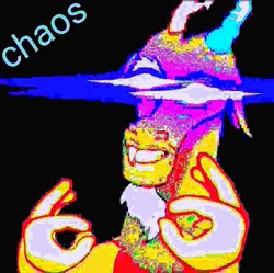 Size: 1079x1074 | Tagged: artist needed, source needed, safe, editor:apex soundwave, imported from derpibooru, discord, draconequus, black background, chaos, deep fried meme, emoji, glowing eyes, glowing eyes meme, male, meme, ok hand emoji, simple background, solo, 👌