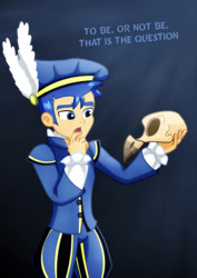 Size: 1600x2264 | Tagged: safe, artist:jucamovi1992, imported from derpibooru, flash sentry, equestria girls, hamlet, male, shakespeare, skull, solo, to be or not to be, william shakespeare