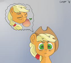 Size: 2207x1944 | Tagged: safe, artist:camper, imported from derpibooru, applejack, pony, daydream, female, food, fruit, peach, solo