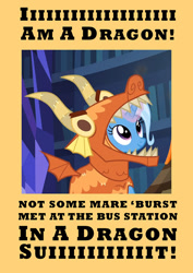 Size: 597x842 | Tagged: safe, edited screencap, imported from derpibooru, screencap, trixie, pony, uncommon bond, arin hanson, comic, dragon costume, dragon slayer, egoraptor, ninja sex party, screencap comic, song reference