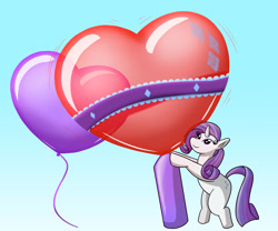 Size: 1800x1500 | Tagged: safe, artist:thiridian, imported from derpibooru, rarity, pony, unicorn, balloon, bipedal, blowing up balloons, female, heart balloon, helium tank, inflating, mare, smiling, solo, that pony sure does love balloons