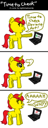 Size: 364x962 | Tagged: safe, artist:nightshadowmlp, imported from derpibooru, oc, oc only, oc:game point, pony, unicorn, comic:true life, ..., aaaaaaahhhhh, blocked, comic, computer, deviantart, deviantart logo, dialogue, laptop computer, prohibition sign, text, upset