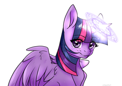 Size: 4093x2894 | Tagged: safe, artist:chickenbrony, artist:cottonaime, imported from derpibooru, twilight sparkle, alicorn, pony, female, looking at you, magic, simple background, smiling, solo, twilight sparkle (alicorn), white background