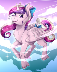 Size: 3232x4093 | Tagged: safe, artist:pillonchou, imported from derpibooru, princess cadance, alicorn, pony, bow, cute, cutedance, female, hair bow, hair ribbon, looking at you, mare, smiling, solo, tail bow, teen princess cadance, unshorn fetlocks