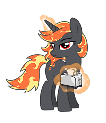 Size: 1900x2200 | Tagged: safe, artist:pizzamovies, imported from derpibooru, oc, oc only, oc:incendia, pony, unicorn, 2019 community collab, derpibooru community collaboration, fanfic:antipodes, bread, cutie mark, female, food, horn, magic, mare, simple background, solo, telekinesis, toast, toaster, transparent background