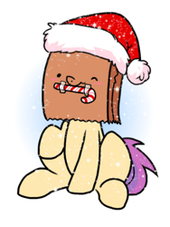 Size: 600x800 | Tagged: safe, artist:paperbagpony, imported from derpibooru, oc, oc:paper bag, candy, candy cane, cane, christmas, food, hat, holiday, one eye closed, paper bag, santa hat, wink