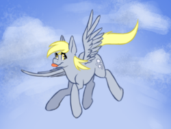 Size: 3600x2700 | Tagged: safe, artist:cosmichorse, imported from derpibooru, derpy hooves, pegasus, pony, colored sketch, female, flying, mare, simple background, solo