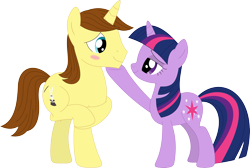 Size: 3569x2400 | Tagged: safe, artist:porygon2z, imported from derpibooru, twilight sparkle, oc, oc:hocus pocus, pony, blushing, canon x oc, female, hocusparkle, male, shipping, simple background, straight, transparent background