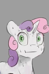 Size: 331x498 | Tagged: safe, artist:silfoe, edit, imported from derpibooru, sweetie belle, pony, unicorn, :t, cropped, female, filly, gray background, looking at you, poker face, polite cat, reaction image, simple background, solo, sweat, sweating profusely