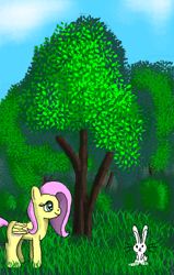 Size: 279x438 | Tagged: safe, artist:platinumdrop, imported from derpibooru, angel bunny, fluttershy, flockmod, grass, tree