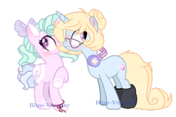 Size: 1024x680 | Tagged: safe, artist:blue-versper, artist:jxst-blue, imported from derpibooru, oc, oc only, oc:love shield twinkle, oc:nellie starlight, pony, unicorn, base used, bow, clothes, female, glasses, hair bow, headphones, mare, simple background, socks, transparent background