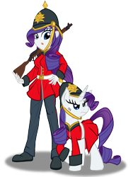 Size: 1200x1600 | Tagged: safe, artist:geraritydevillefort, imported from derpibooru, rarity, pony, unicorn, equestria girls, clothes, female, human ponidox, mare, musket, red coat, self ponidox, simple background, soldier, transparent background, uniform
