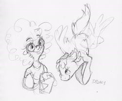 Size: 2186x1807 | Tagged: safe, artist:dilarus, deleted from derpibooru, imported from derpibooru, human, pegasus, pony, generic pony, glasses, monochrome, simple background, traditional art, white background