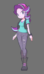 Size: 1152x1920 | Tagged: safe, artist:rvceric, imported from derpibooru, starlight glimmer, equestria girls, mirror magic, spoiler:eqg specials, beanie, boots, clothes, female, gray background, hat, pants, shirt, shoes, simple background, solo, vest