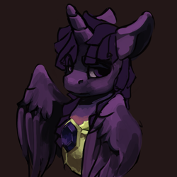 Size: 899x899 | Tagged: safe, artist:erijt, imported from derpibooru, twilight sparkle, alicorn, pony, armor, bust, eye clipping through hair, female, floppy ears, lidded eyes, looking at you, mare, simple background, solo, twilight sparkle (alicorn)