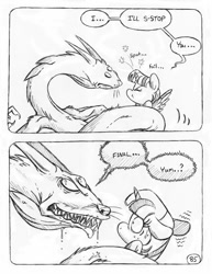 Size: 849x1100 | Tagged: safe, artist:circe, imported from derpibooru, twilight sparkle, twilight sparkle (alicorn), alicorn, anthro, unguligrade anthro, comic:soreloser, black and white, drool, grayscale, mauve minx, monochrome, traditional art