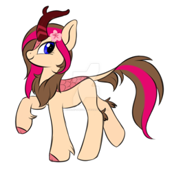 Size: 1024x1006 | Tagged: safe, artist:scarlet-spectrum, imported from derpibooru, oc, oc only, oc:samyra, kirin, pony, cloven hooves, colored hooves, deviantart watermark, digital art, female, flower, flower in hair, kirin oc, kirin-ified, looking sideways, mare, obtrusive watermark, patreon, patreon reward, simple background, smiling, solo, species swap, transparent background, watermark
