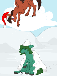 Size: 600x800 | Tagged: safe, artist:autumnbramble, imported from derpibooru, oc, oc only, oc:tempus fidgets, earth pony, pegasus, pony, cloud, snow, unamused