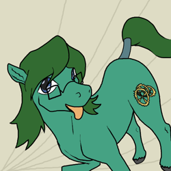 Size: 500x500 | Tagged: safe, artist:autumnbramble, imported from derpibooru, oc, oc only, oc:tempus fidgets, earth pony, pony, male, solo, tail wrap, tongue out