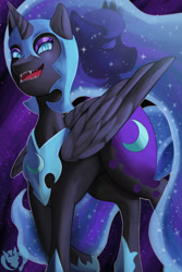 Size: 2400x3600 | Tagged: safe, artist:kenisu-of-dragons, imported from derpibooru, nightmare moon, princess luna, pony, cute, cute little fangs, fangs, female, solo, teeth