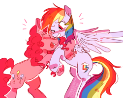 Size: 1094x876 | Tagged: safe, artist:sunomii, imported from derpibooru, pinkie pie, rainbow dash, earth pony, pegasus, pony, cute, eyes closed, female, lesbian, mare, nuzzling, pinkiedash, shipping, simple background, unshorn fetlocks, white background