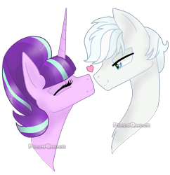 Size: 969x1000 | Tagged: safe, artist:doroshll, imported from derpibooru, double diamond, starlight glimmer, pony, bust, female, glimmerdiamond, male, portrait, shipping, simple background, straight, transparent background