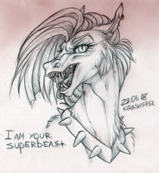 Size: 1024x1117 | Tagged: safe, artist:dementra369, imported from derpibooru, oc, oc only, pony, bust, collar, ear piercing, fangs, female, mare, monochrome, open mouth, piercing, portrait, sketch, solo, spiked collar, traditional art