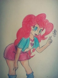 Size: 1024x1365 | Tagged: safe, artist:12alvaro, imported from derpibooru, pinkie pie, human, equestria girls, boots, clothes, female, shoes, solo, traditional art