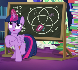 Size: 727x654 | Tagged: safe, imported from derpibooru, screencap, twilight sparkle, alicorn, pony, best gift ever, book, chalkboard, cropped, female, glowing horn, twilight sparkle (alicorn), venn diagram, wings