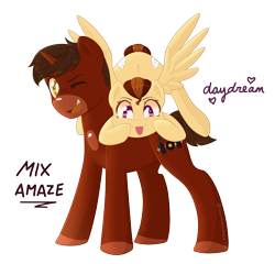 Size: 2500x2400 | Tagged: safe, artist:vampteen83, imported from derpibooru, oc, oc only, oc:day dream, oc:mix amaze, pegasus, pony, unicorn, female, male, mare, simple background, stallion, tongue out, transparent background