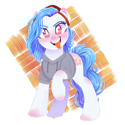 Size: 1200x1200 | Tagged: safe, artist:vampteen83, imported from derpibooru, oc, oc only, oc:petallite, earth pony, pony, clothes, female, hoodie, mare, solo, tongue out