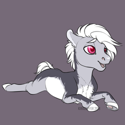 Size: 1024x1024 | Tagged: safe, artist:dementra369, imported from derpibooru, oc, oc only, earth pony, pony, foal, open mouth, pale belly, prone, simple background, solo, white belly