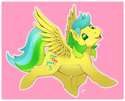 Size: 900x725 | Tagged: safe, artist:nyaasu, imported from derpibooru, masquerade (g1), pegasus, pony, twinkle eyed pony, female, flying, g1, simple background, solo