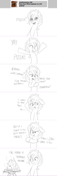 Size: 1191x3692 | Tagged: safe, artist:sintakhra, imported from derpibooru, sandbar, pony, tumblr:studentsix, ask, comic, cute, food, i've made a huge mistake, male, monochrome, pizza, sandabetes, solo, tumblr