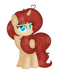 Size: 3361x3849 | Tagged: safe, artist:rachelclaraart, imported from derpibooru, oc, oc only, oc:sabrina, pony, unicorn, ahoge, blank flank, blue eyes, female, horn, mare, red hair, simple background, solo, standing, unamused, white background