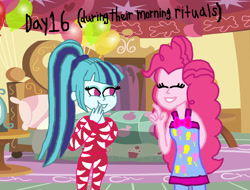 Size: 1600x1214 | Tagged: safe, artist:ktd1993, imported from derpibooru, pinkie pie, sonata dusk, equestria girls, clothes, female, lesbian, pajamas, pinata (ship), shipping