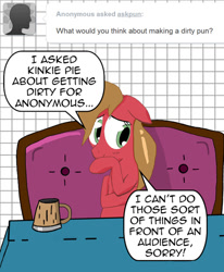 Size: 658x800 | Tagged: safe, artist:pun-pun1, imported from derpibooru, oc, oc only, oc:pun, earth pony, pony, ask pun, ask, cider mug, female, mare, mug, solo