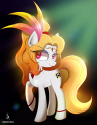 Size: 2924x3776 | Tagged: safe, artist:zidanemina, imported from derpibooru, oc, oc:equalis, earth pony, pony, blonde, feather, gradient mane, obscure background, pink eyes