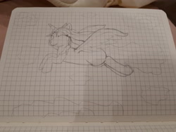 Size: 4608x3456 | Tagged: safe, artist:katya, imported from derpibooru, oc, oc only, oc:sparkle light, alicorn, pony, eyes closed, female, flying, graph paper, happy, solo, traditional art