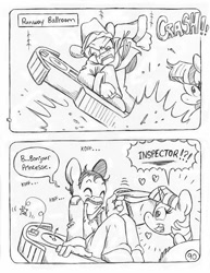 Size: 849x1100 | Tagged: safe, artist:circe, imported from derpibooru, twilight sparkle, alicorn, anthro, unguligrade anthro, comic:soreloser, black and white, clock, cuckoo clock, grayscale, inspector jacques clouseau, monochrome, traditional art, twilight sparkle (alicorn)