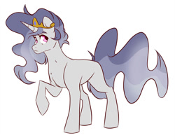 Size: 1000x800 | Tagged: safe, artist:canisrettmajoris, imported from derpibooru, oc, oc only, pony, unicorn, blank flank, female, mare, offspring, parent:king sombra, parent:princess celestia, parents:celestibra, raised hoof, simple background, solo, white background