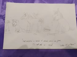 Size: 4032x3016 | Tagged: safe, artist:horsesplease, imported from derpibooru, capper dapperpaws, captain celaeno, gallus, king sombra, party favor, trouble shoes, my little pony: the movie, behaving like a dog, gallus the rooster, meet the soldier, sketch, sketch dump, sombra dog, team fortress 2, traditional art, year of the dog