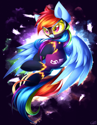 Size: 3650x4700 | Tagged: safe, artist:kaleido-art, imported from derpibooru, rainbow dash, pegasus, pony, absurd resolution, clothes, costume, female, mare, shadowbolt dash, shadowbolts costume, smiling, solo