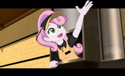 Size: 1346x819 | Tagged: safe, artist:pedantczepialski, imported from derpibooru, sweetie belle, equestria girls, alternate universe, beautiful, breaking the fourth wall, cute, drive thru, equestria girls: the parody series, fast food, female, food, happy, looking up, older, older sweetie belle, screenshots, smiling, solo, youtube link