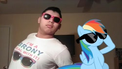 Size: 960x540 | Tagged: safe, artist:s61751, imported from derpibooru, rainbow dash, human, brony, brony t-shirt, clothes, irl, irl human, photo, shirt, sunglasses, t-shirt