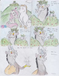 Size: 2550x3300 | Tagged: safe, artist:lacedra, imported from derpibooru, angel bunny, bulk biceps, discord, fluttershy, comic, female, flutterbulk, jealous, male, shipping, straight, traditional art